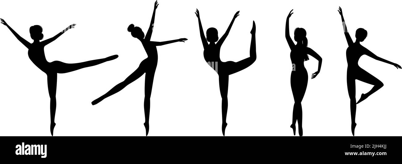Ballerino. Silhouette di ballerine danzanti, illustrazione vettoriale Illustrazione Vettoriale