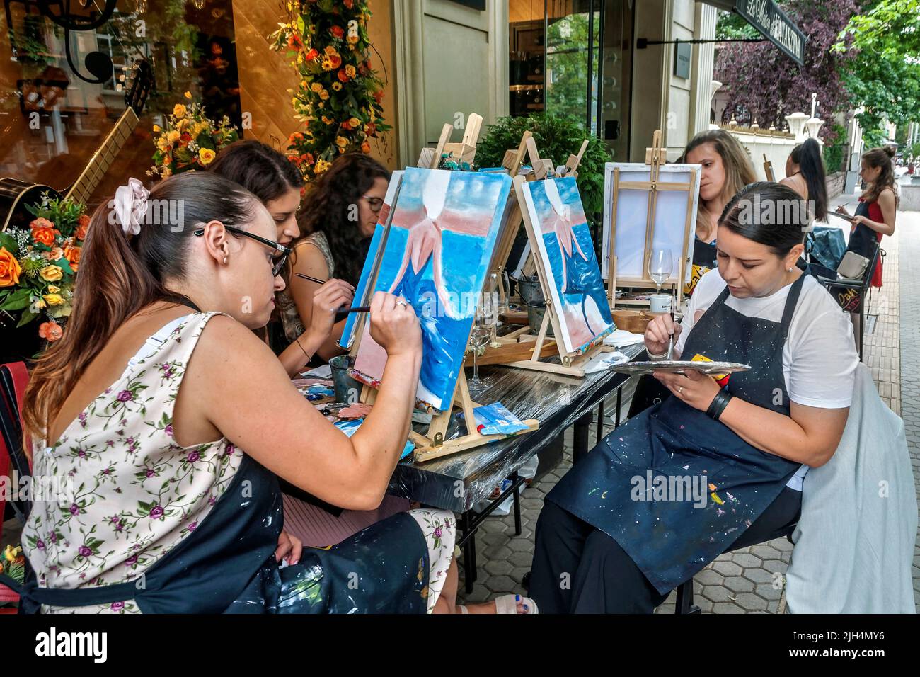 Lezione di pittura all'aperto,Sofia,Bulgaria,Europa, Foto Stock