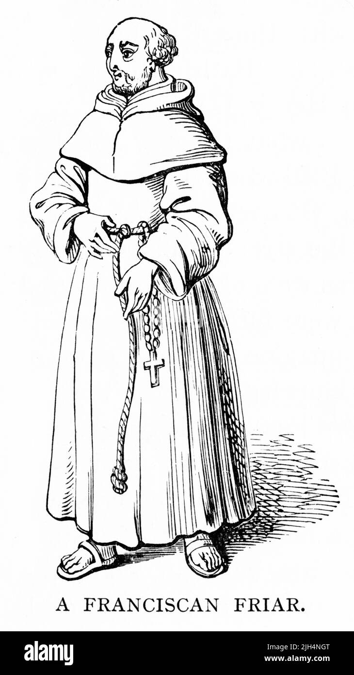 Incisione di un frate francescano del Medioevo in Inghilterra Foto Stock