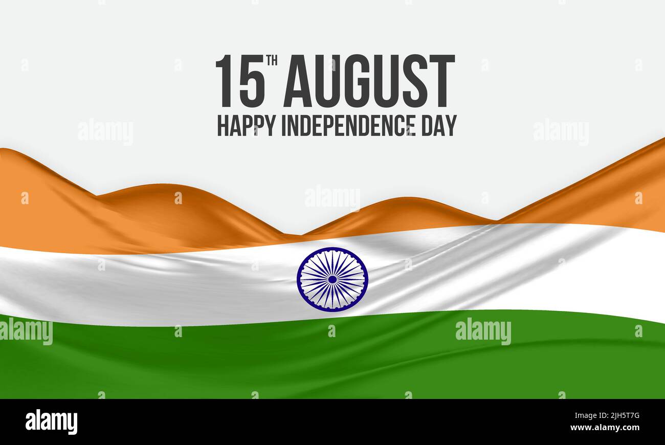 15th agosto Happy Independence Day India saluto design. Bandiera dell'India ondulata in raso o tessuto di seta. Illustrazione vettoriale. Illustrazione Vettoriale