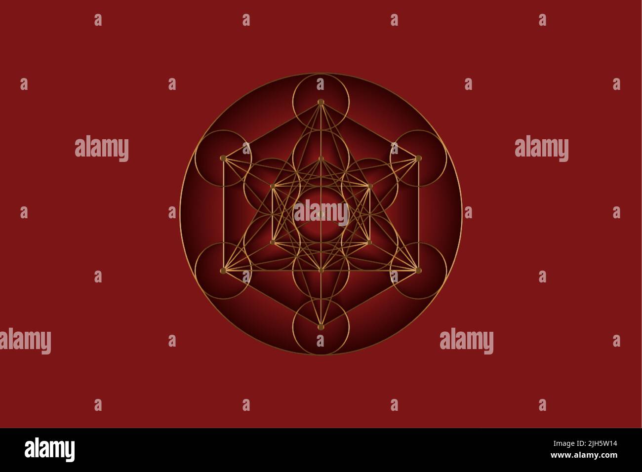 Seme di vita, geometria Sacra, Fiore di vita, Cubo Metatron, logo oro di lusso. Simbolo di armonia ed equilibrio, ornamento geometrico d'oro, vettore Illustrazione Vettoriale