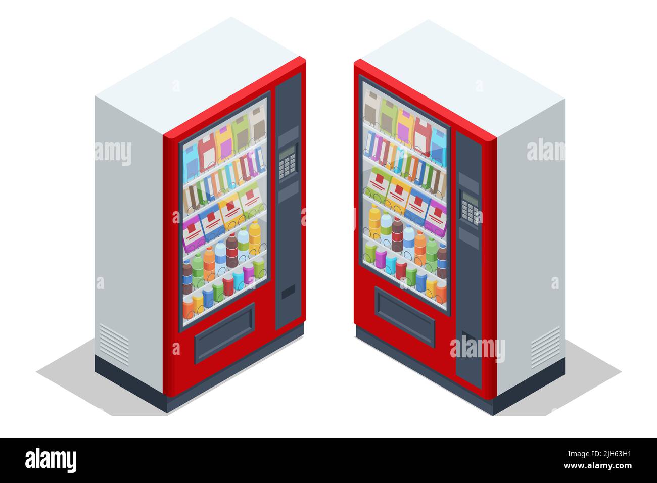 Distributori automatici isometrici. Distributori automatici di bevande e snack Illustrazione Vettoriale