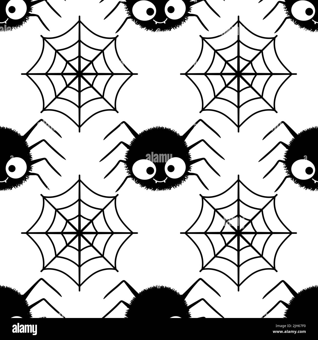 Cartone animato Halloween motivo ragno senza cuciture per avvolgere carta e vestiti stampa e bambini e feste e accessori e notebook. Un'illust di alta qualità Foto Stock