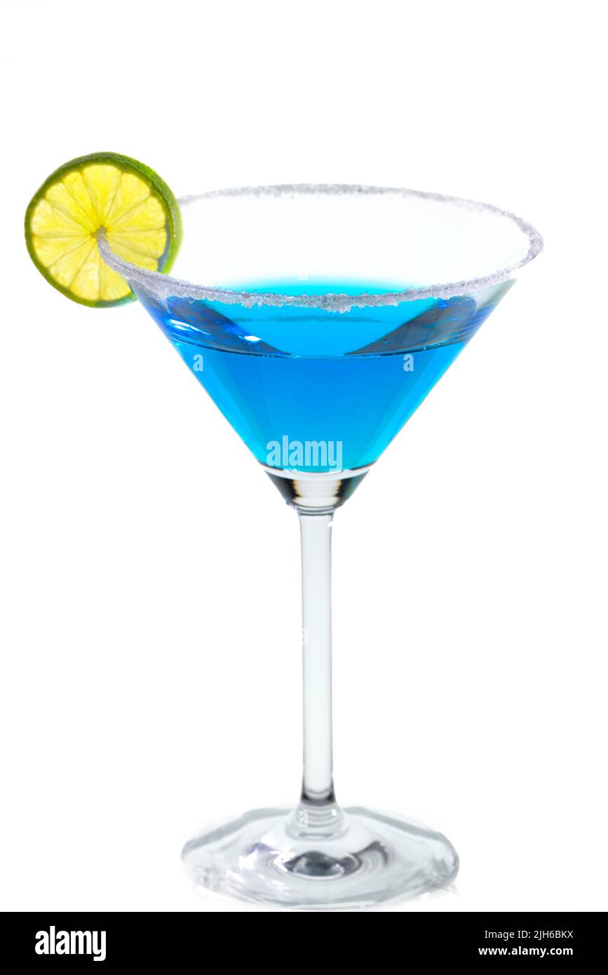 Cocktail, Margarita blu su sfondo bianco, Baviera, Germania Foto Stock