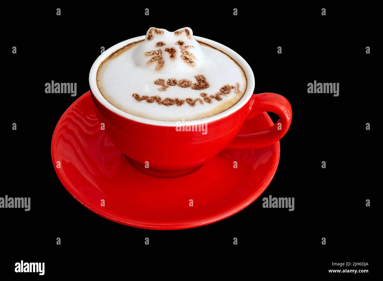 Tazza caffè scritta Cappuccino Buongiorno 3D Cat Foto Stock