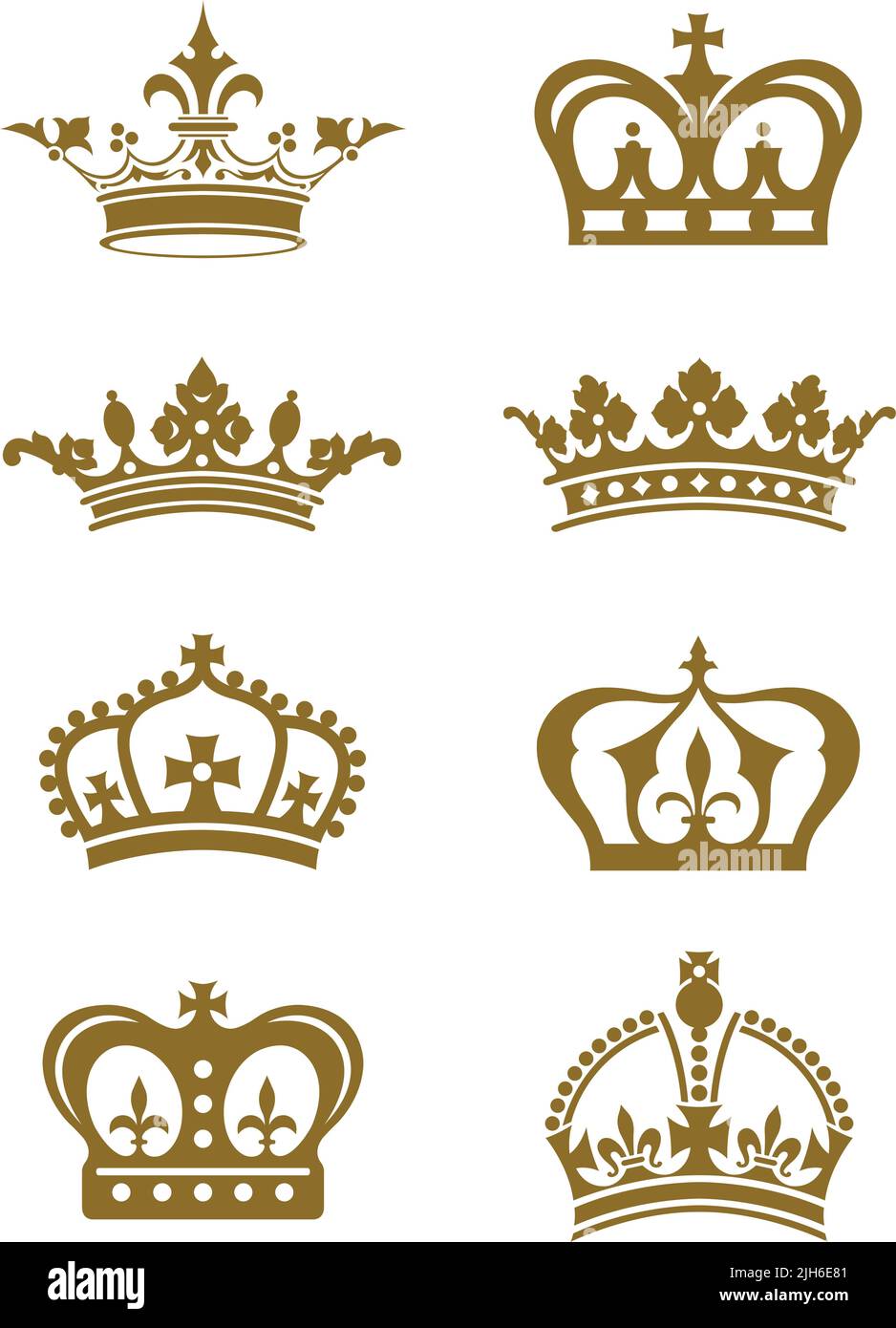 Una serie di icone vintage vettoriali di design della corona reale. Illustrazione Vettoriale
