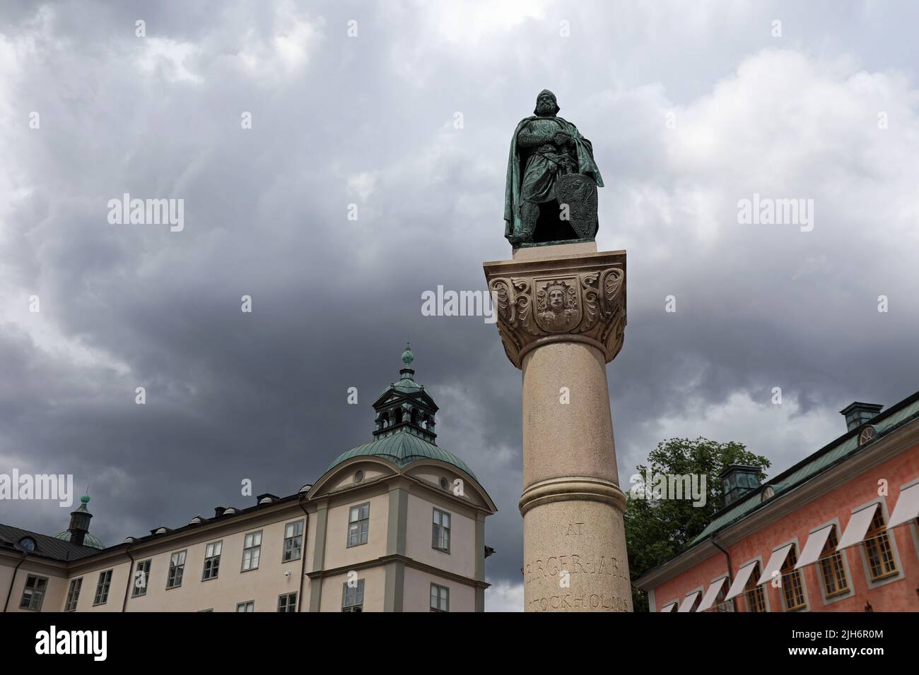 Statua di Birger Jarl a Birger Jarl Square a Riddarholmen a Stoccolma Foto Stock