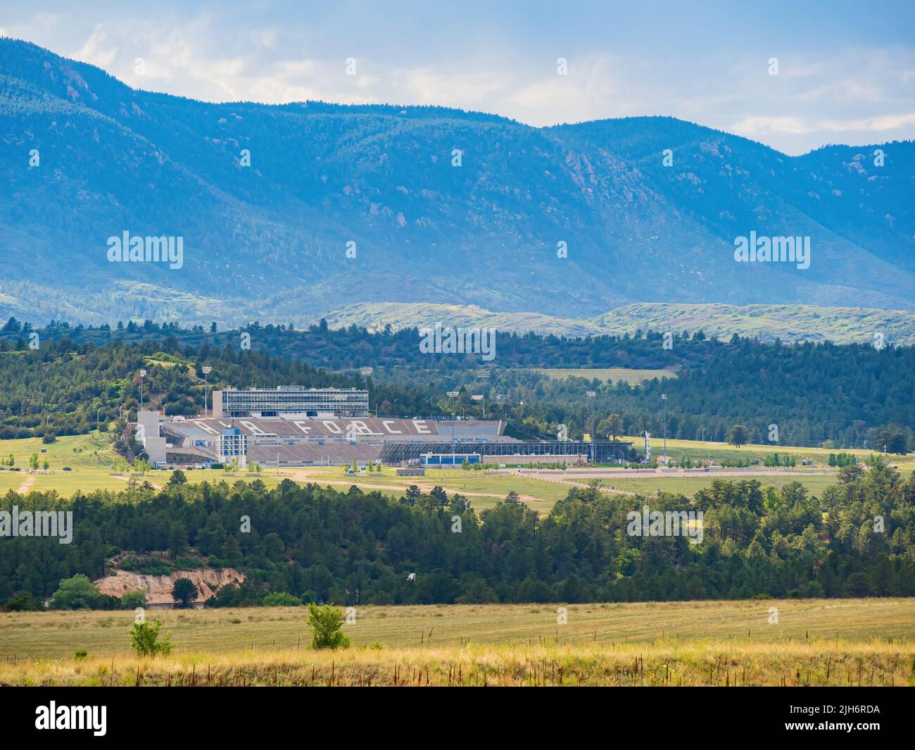 Vista pomeridiana dello Stadium of Air Academy High School in Colorado Foto Stock