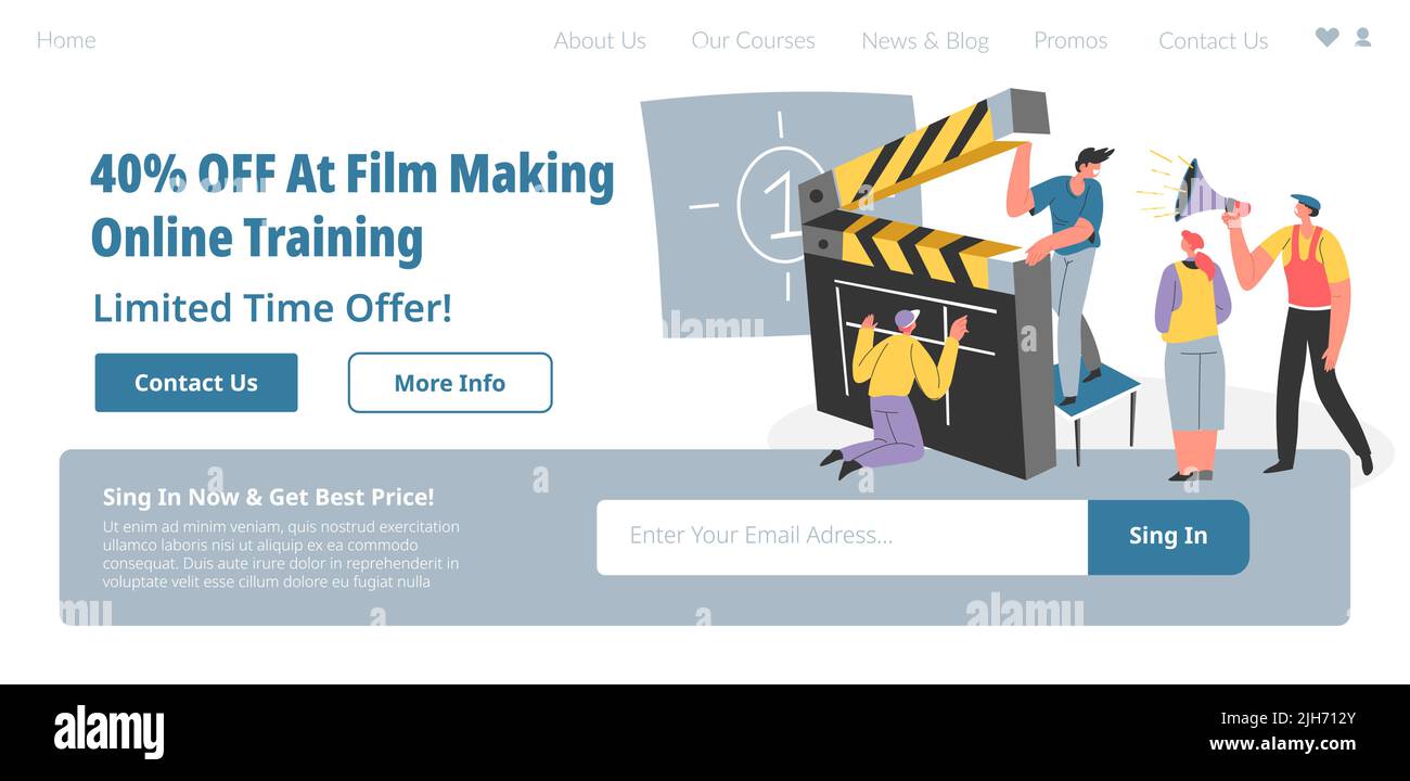 Sconto su film making formazione online, sito web Illustrazione Vettoriale