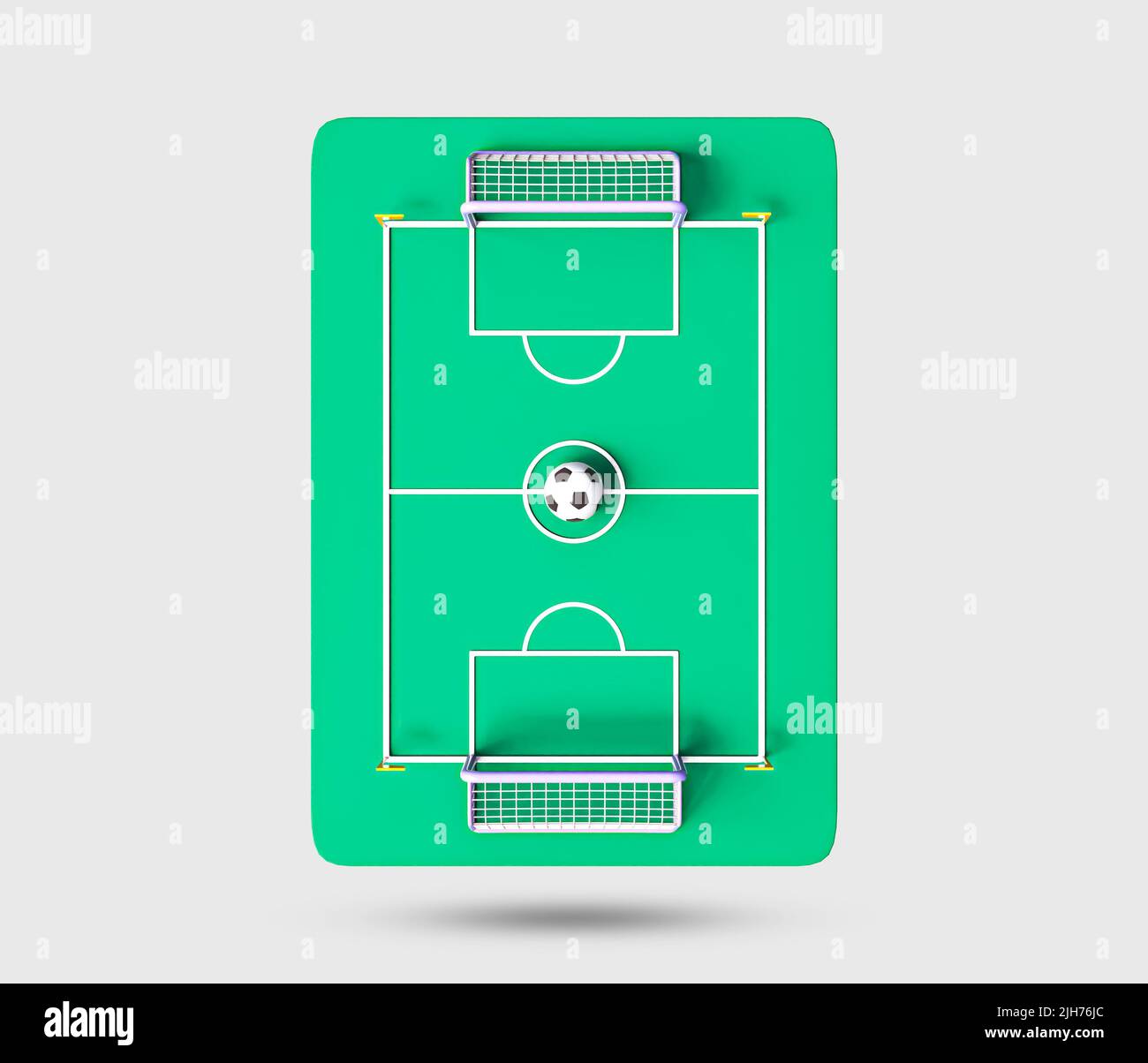 Icona del post 3D dell'obiettivo di calcio. Icona realistica della palla di calcio e della barra degli obiettivi. Concetto di calcio 2022. Campo da calcio verde con post gol. calcio gol, campo Foto Stock
