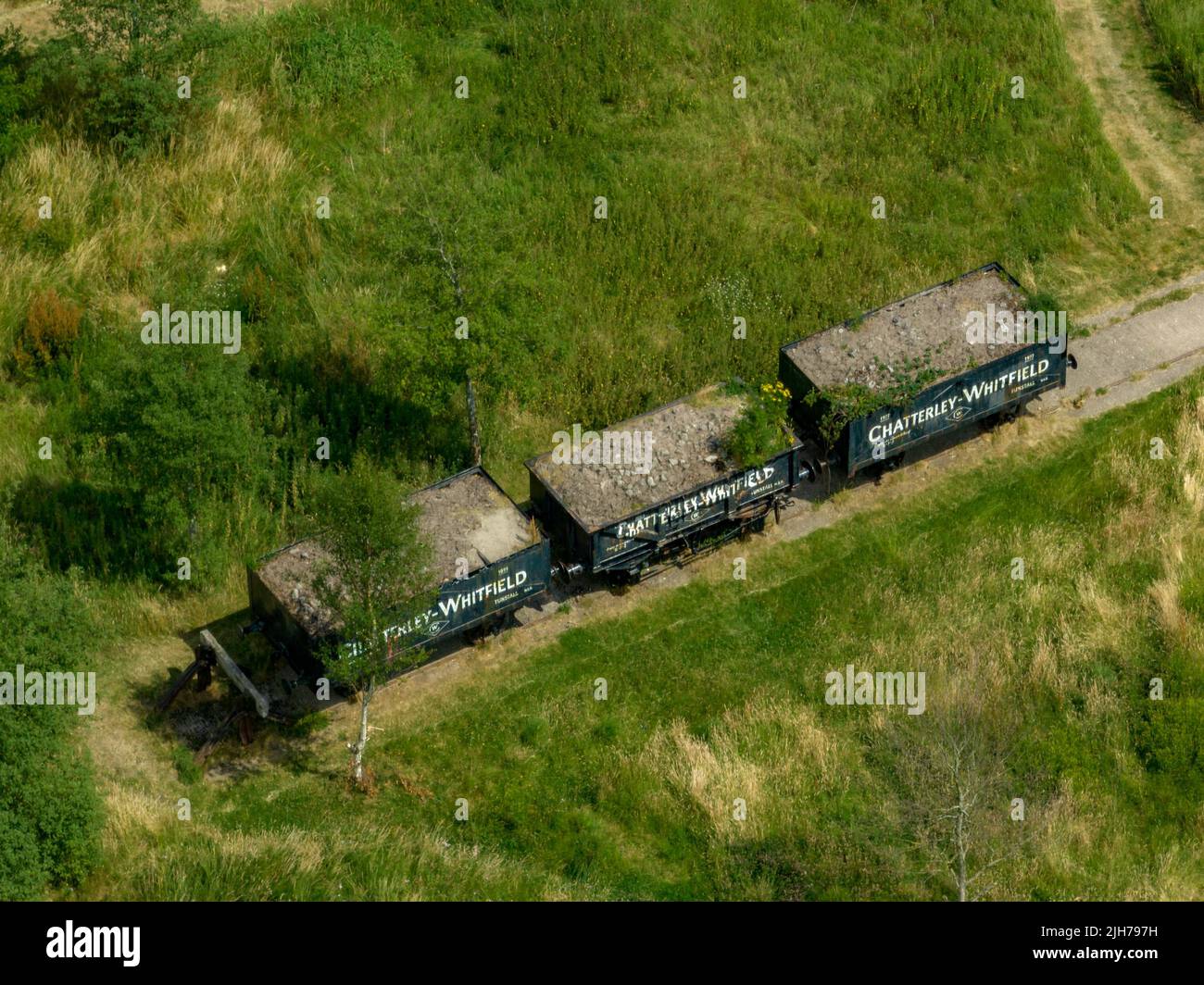 Chatterley Whitfield abbandonò la cava dismessa ex miniera e museo Stoke on Trent Staffordshire Drone fotografia aerea Foto Stock
