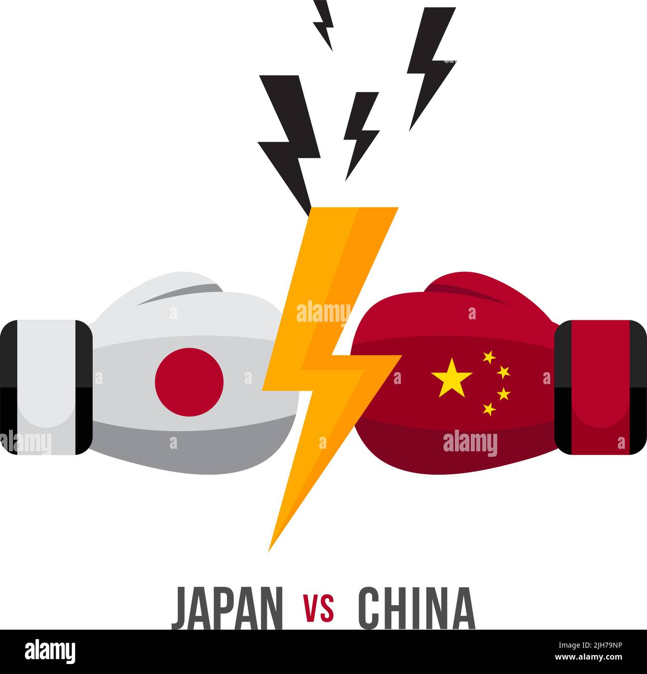 Giappone contro Cina. Concetto di guerra commerciale, lotta o guerra al confine tra giappone e cina. Illustrazione vettoriale. Illustrazione Vettoriale