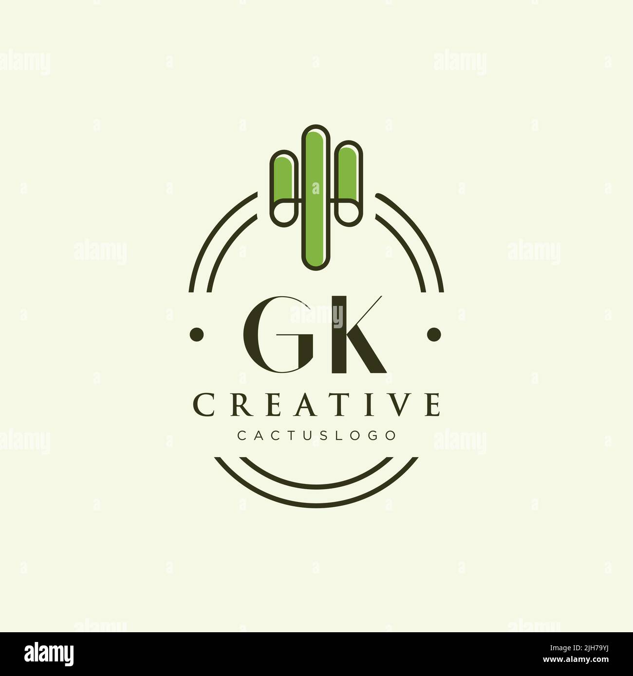 Vettore modello logo cactus verde lettera iniziale GK Illustrazione Vettoriale