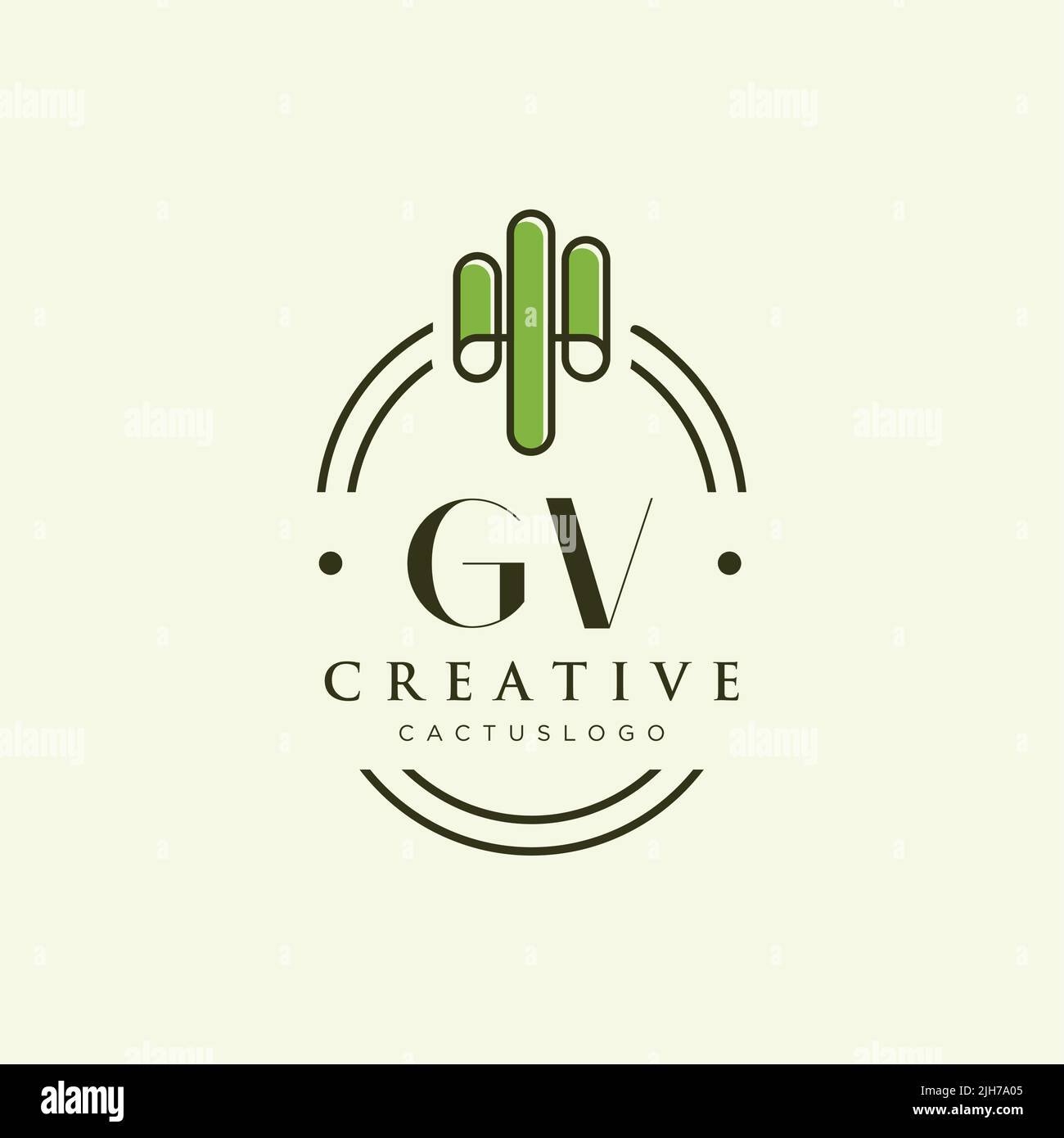 Vettore modello logo cactus verde lettera iniziale GV Illustrazione Vettoriale