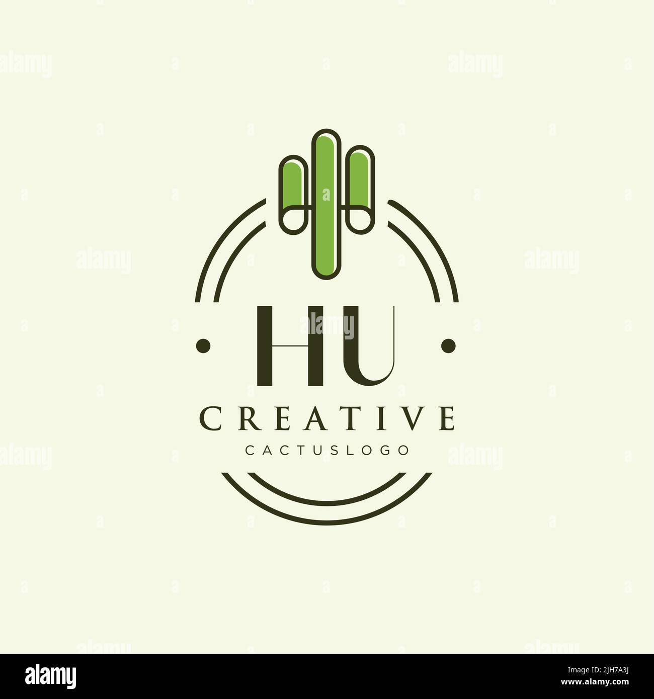 HU vettore modello logo cactus verde lettera iniziale Illustrazione Vettoriale