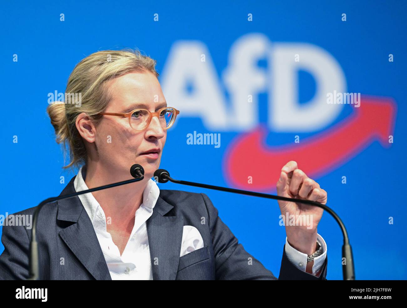 Stoccarda, Germania. 16th luglio 2022. Alice Weidel, presidente di stato del partito alternative for Germany (AFD), parla alla conferenza del partito di stato dell'AFD Baden-Württemberg. Credit: Bernd Weißbrod/dpa/Alamy Live News Foto Stock