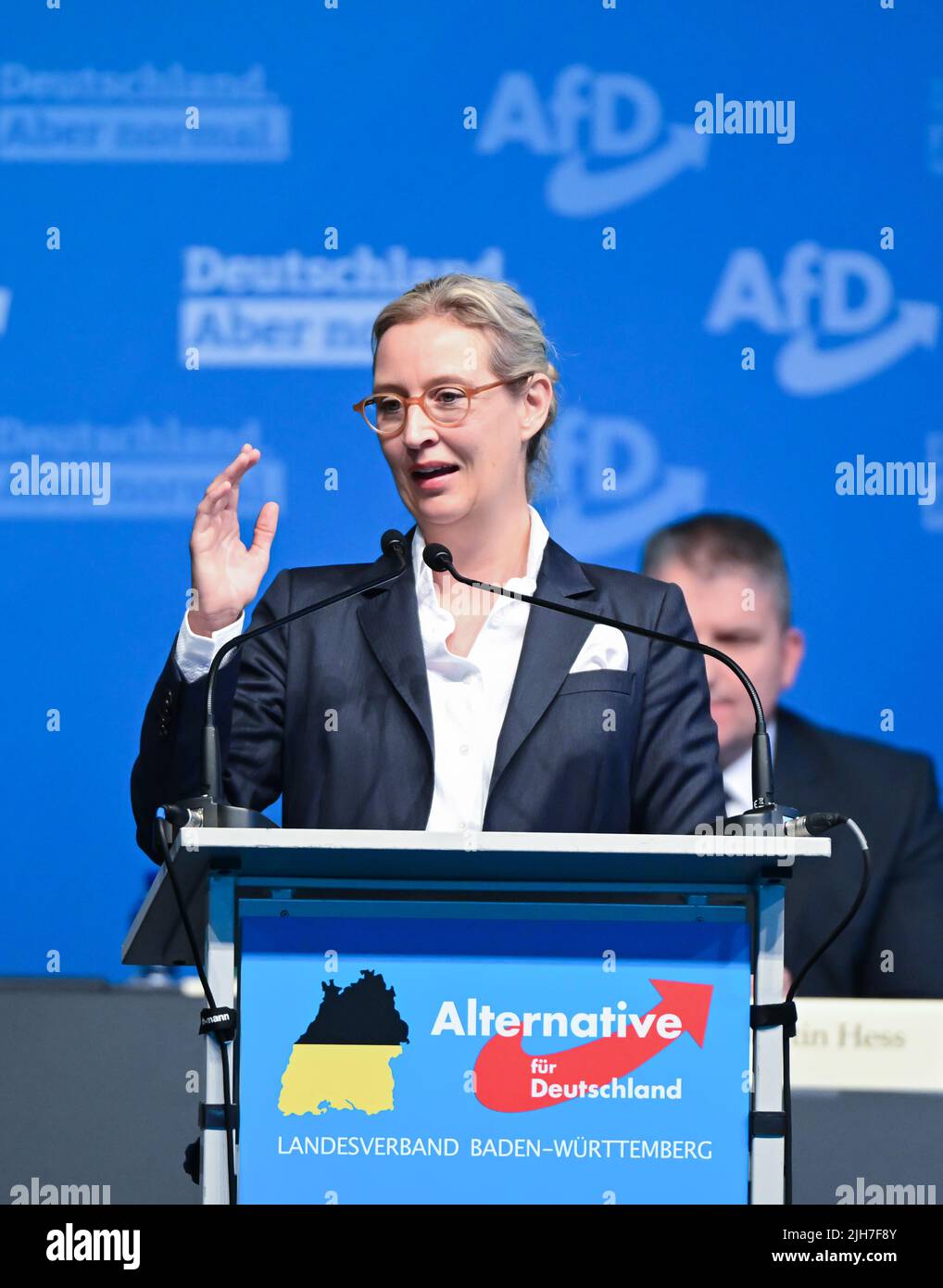Stoccarda, Germania. 16th luglio 2022. Alice Weidel, presidente di stato del partito alternative for Germany (AFD), parla alla conferenza del partito di stato dell'AFD Baden-Württemberg. Credit: Bernd Weißbrod/dpa/Alamy Live News Foto Stock