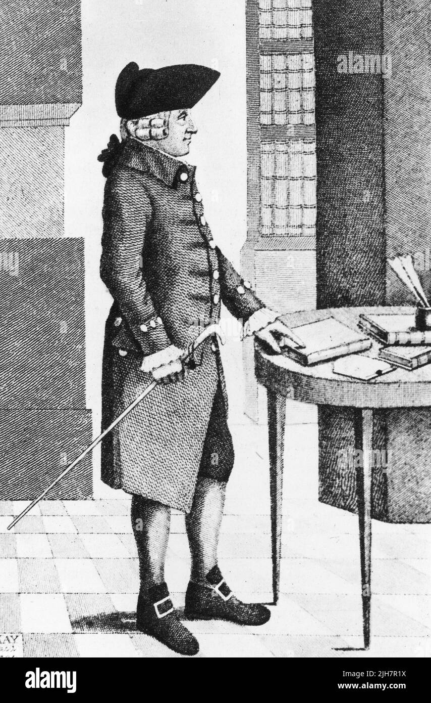 Adam Smith (1723-1790). Di John Kay (1742-1826). Smith era un economista e filosofo scozzese, pioniere dell'economia politica e figura chiave durante l'Illuminismo scozzese. Noto anche come "il Padre dell'Economia", è famoso per il suo lavoro del 1776 "un'inchiesta sulla natura e le cause della ricchezza delle nazioni". Foto Stock