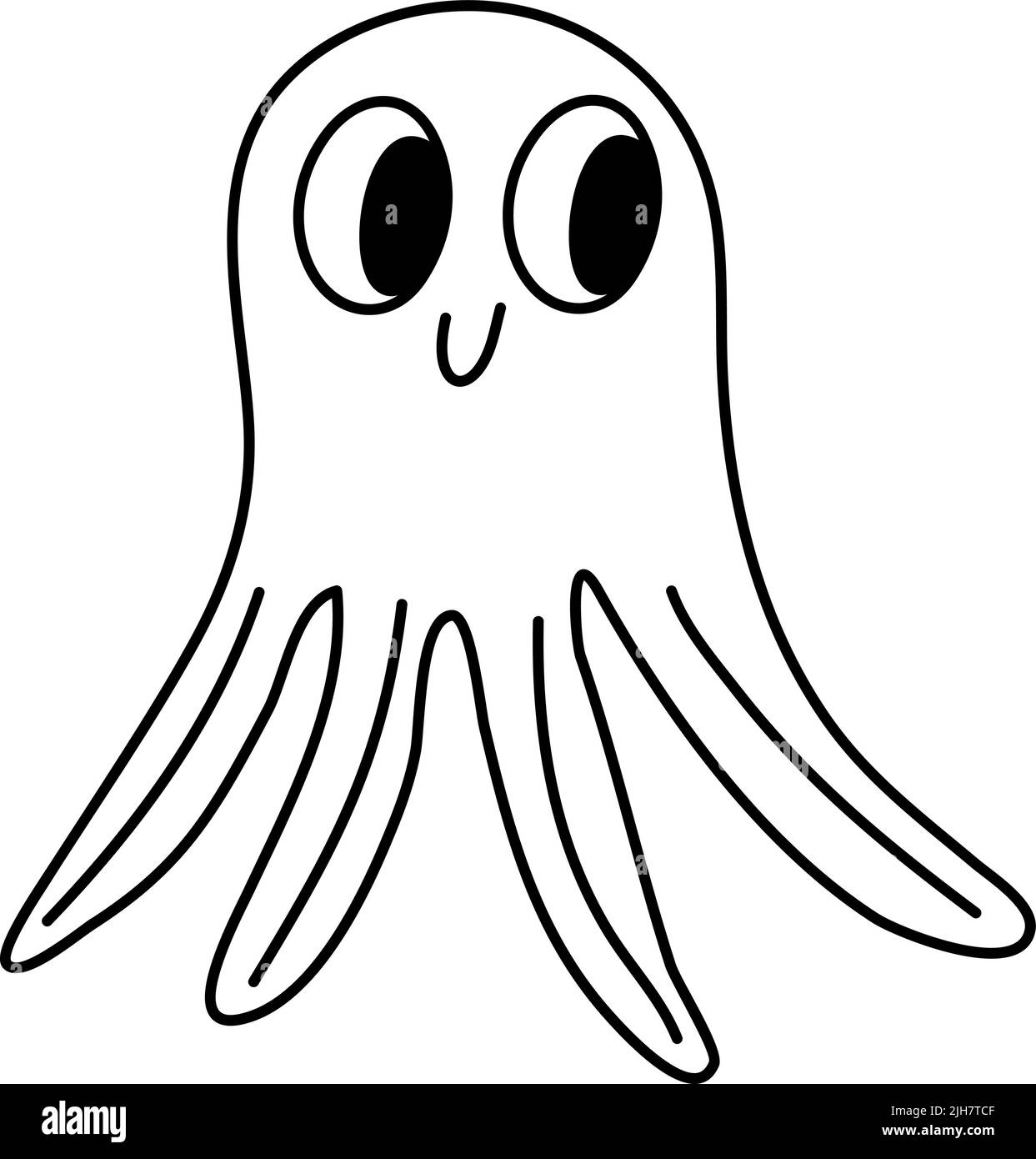 Vettore vuto monolina polpo disegnato a mano di animali marini. Ideale per la stampa di t shirt, l'illustrazione dell'invito della cartolina del bambino Illustrazione Vettoriale