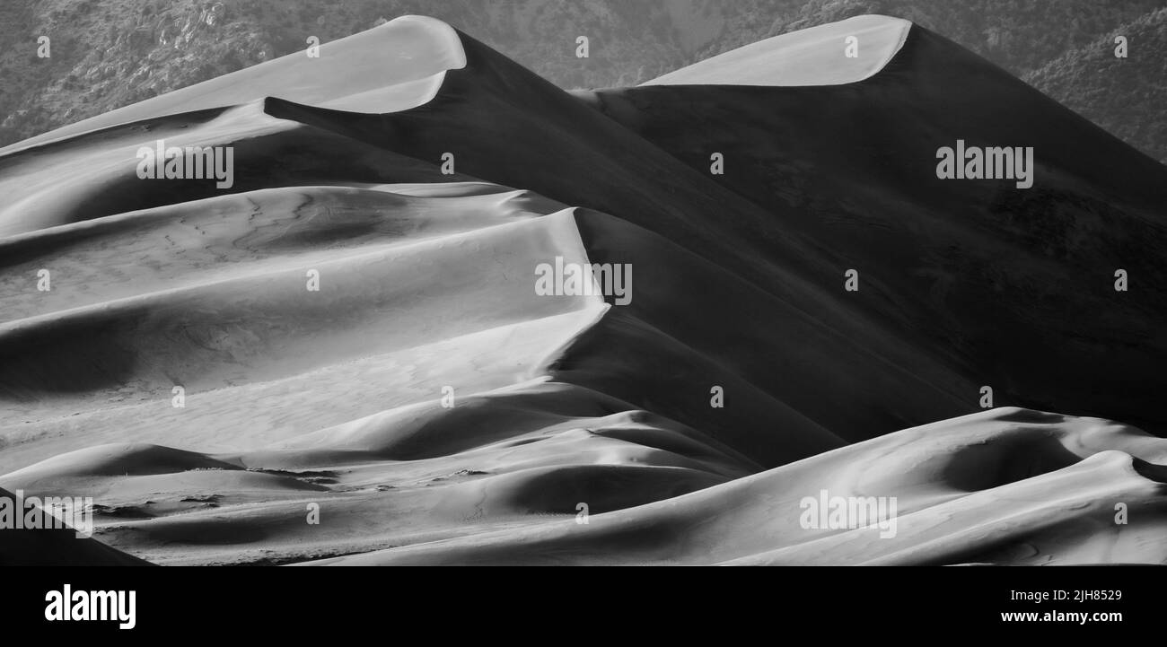 Linee bianche e nere delle creste delle dune primo piano Foto Stock