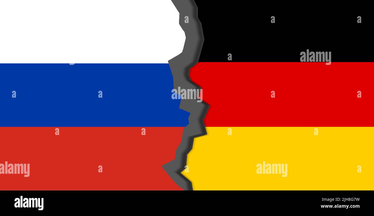 Bandiere di Russia e Germania, Russia contro Germania nel concetto di crisi di guerra mondiale Foto Stock