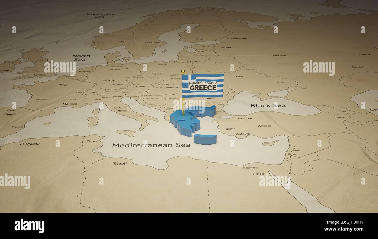 Illustrazione della mappa isometrica della Grecia 3D Foto Stock