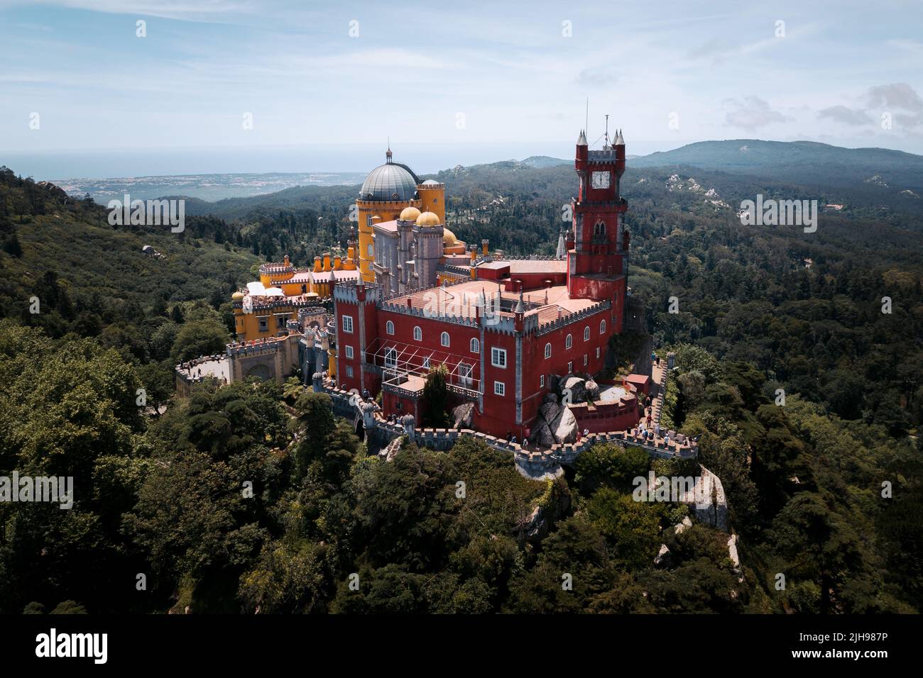 Pena Castello Sintra drone vista in Portogallo Foto Stock