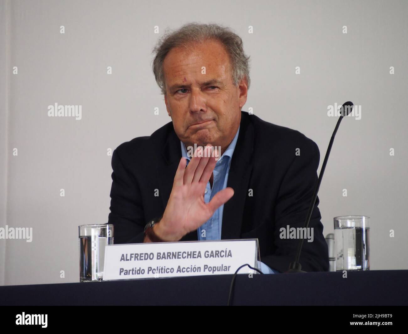 Alfredo, Barnechea, candidato presidenziale, in una conferenza stampa presso la costruzione delle Nazioni Unite a Lima Foto Stock