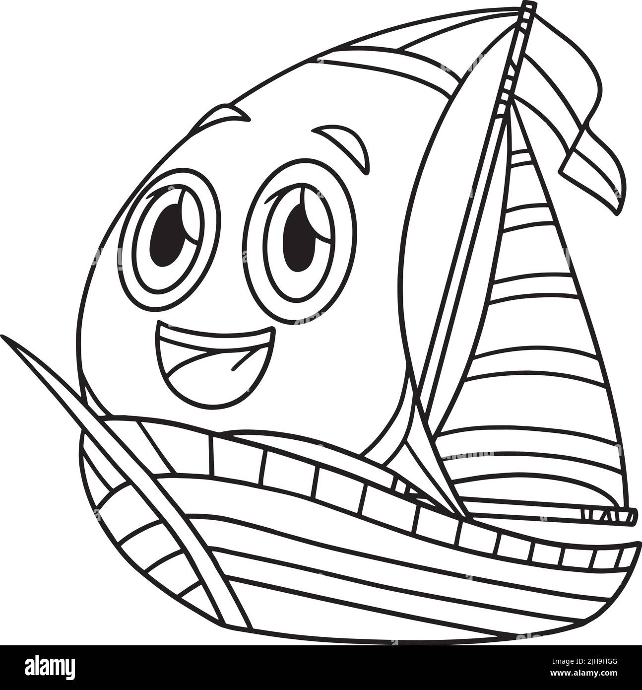 Barca a vela con Face Vehicle Coloring Page per bambini Illustrazione Vettoriale
