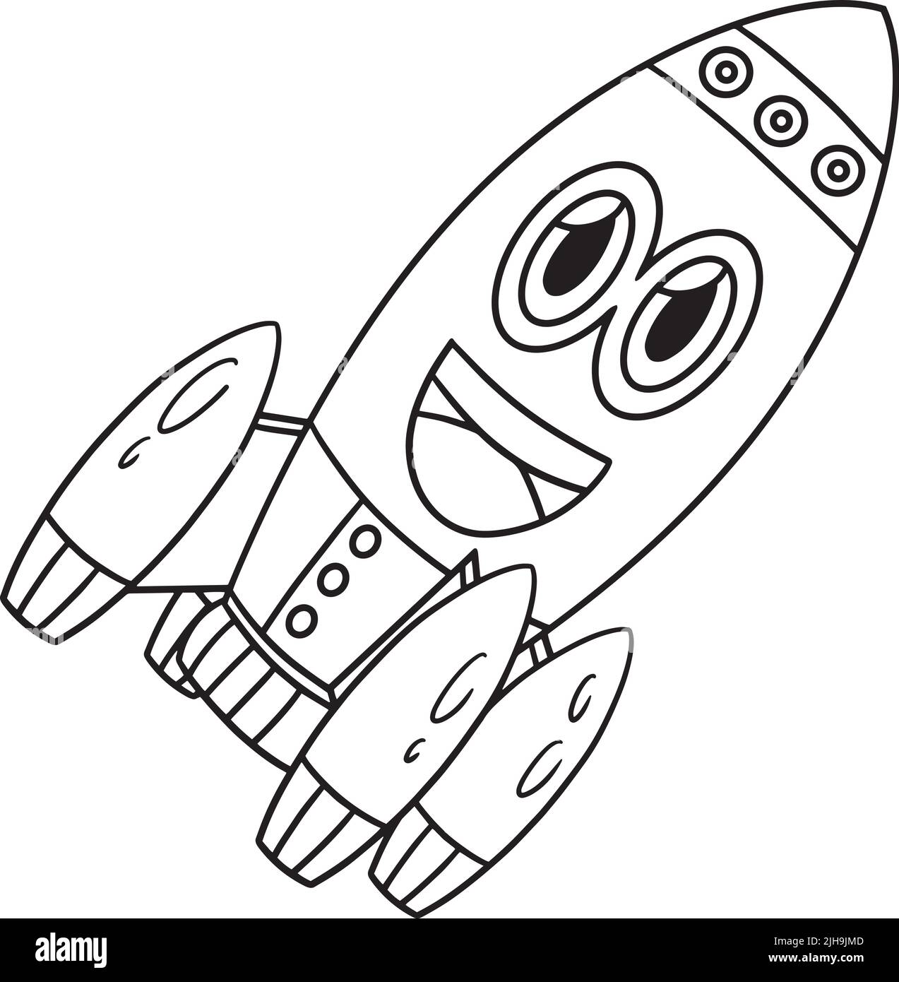 Rocket con volto veicolo coloring pagina per bambini Illustrazione Vettoriale