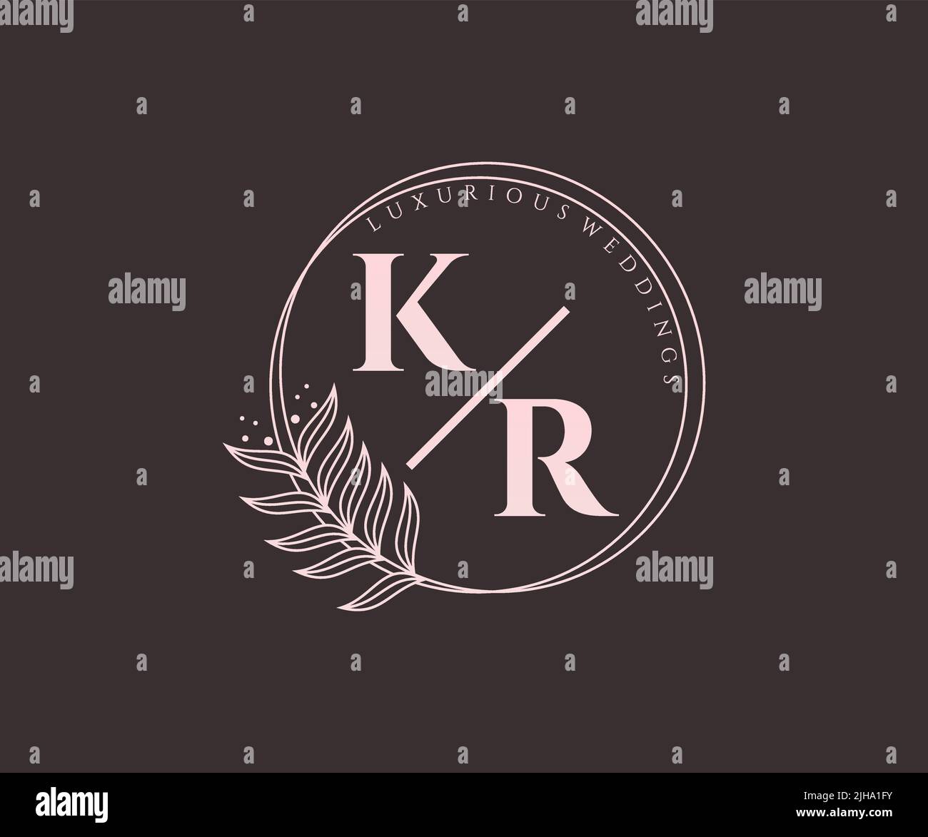 KR iniziali lettera Wedding monogramma modello loghi, disegnati a mano moderno minimalista e modelli floreali per carte di invito, Salva la data, elegante Illustrazione Vettoriale