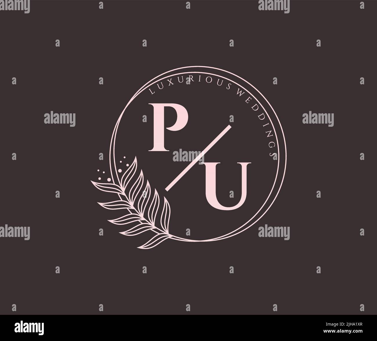 Pu iniziali lettera matrimonio monogramma modello loghi, disegnati a mano moderno minimalista e modelli floreali per carte di invito, Salva la data, elegante Illustrazione Vettoriale