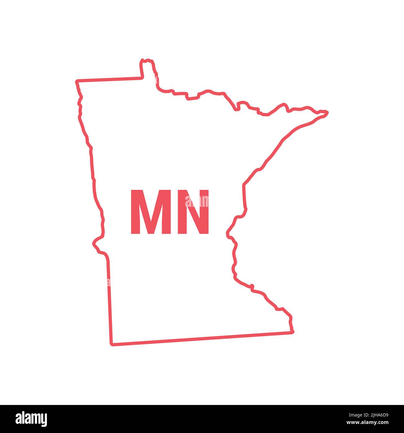 Minnesota Stati Uniti mappa contorno rosso bordo. Illustrazione isolato su bianco. Abbreviazione di stato di due lettere. Foto Stock