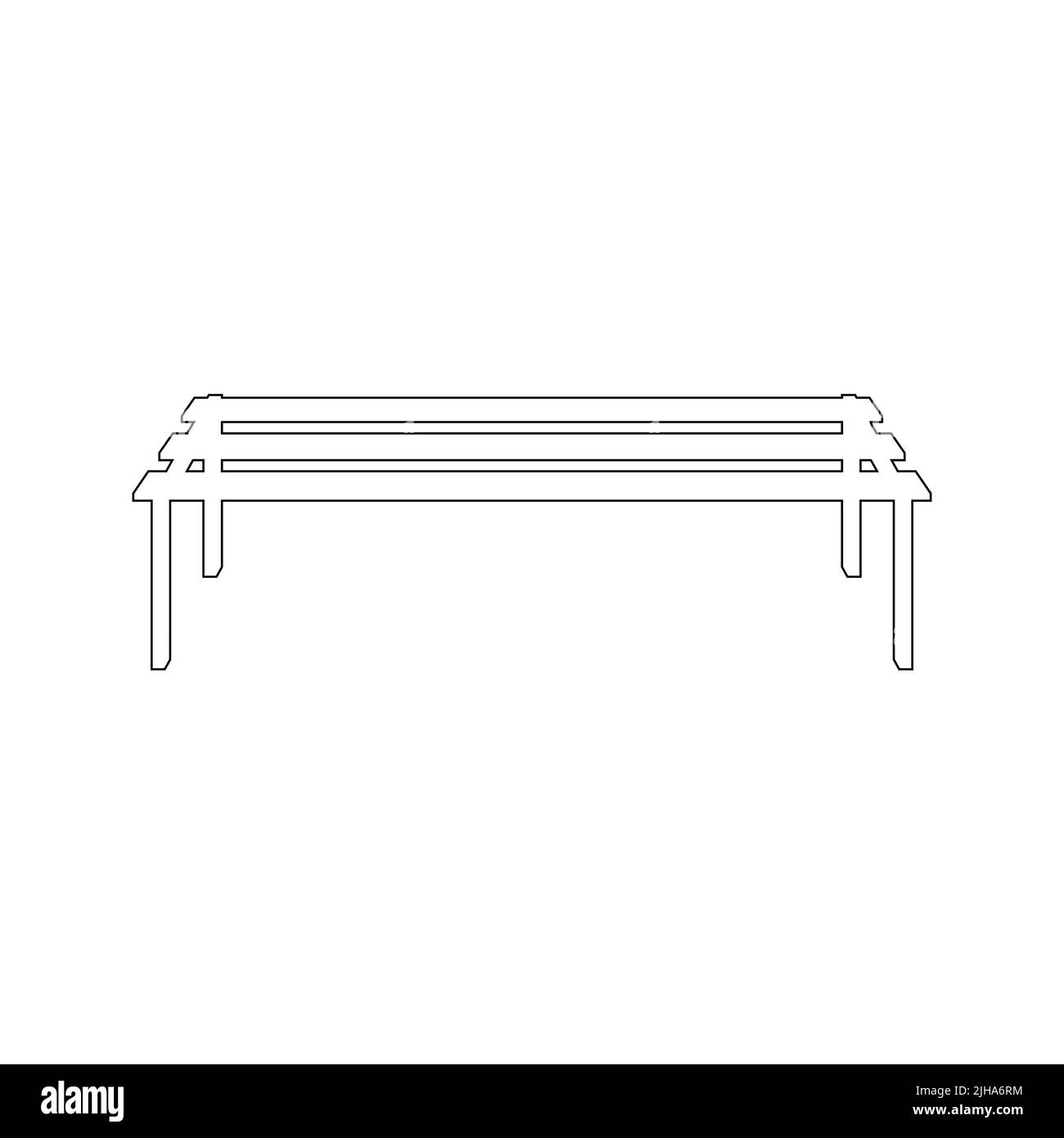 Panca da giardino, arredamento di parco pubblico. Panca in legno per la visione anteriore senza schienale. Illustrazione piatta isolata su sfondo bianco. Foto Stock