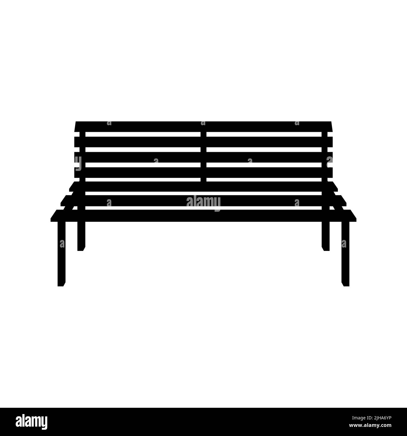 Panca da giardino, arredamento di parco pubblico. Panca in legno vista frontale con schienale. Illustrazione piatta isolata su sfondo bianco. Foto Stock