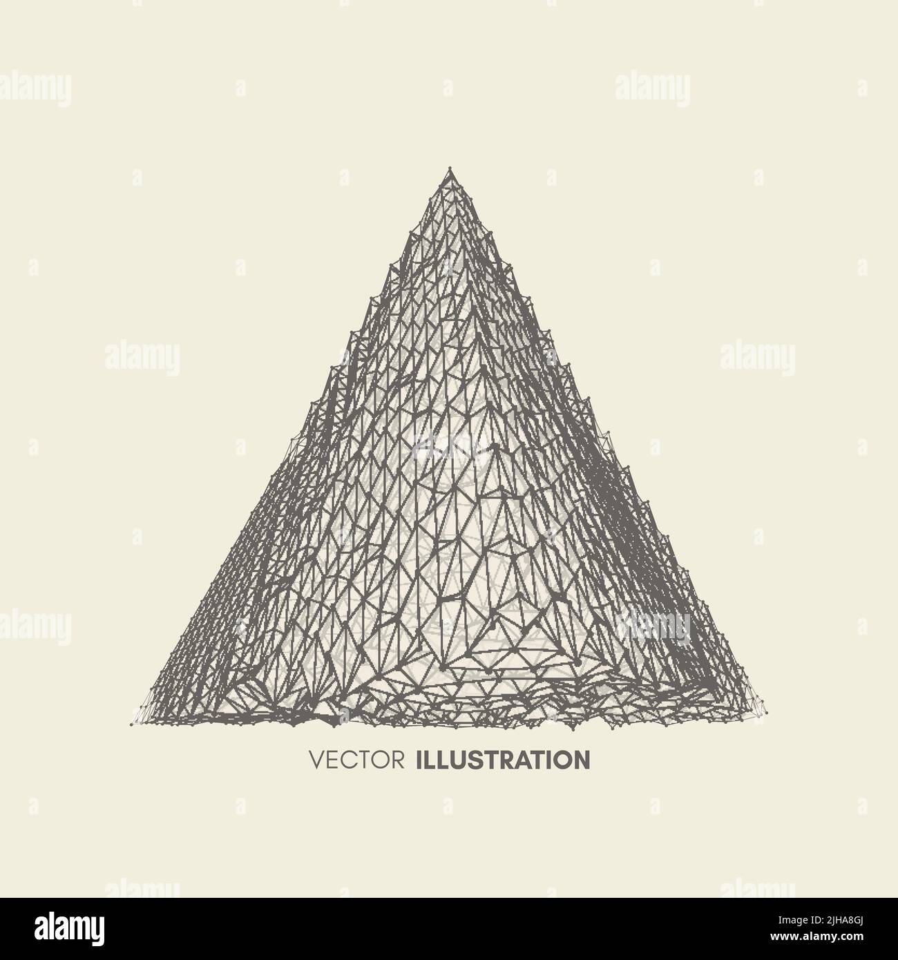 Piramide. Tetraedro regolare. Solido platonico. 3d struttura di collegamento. Elemento geometrico a reticolo per la progettazione. Griglia molecolare. Illustrazione Vettoriale