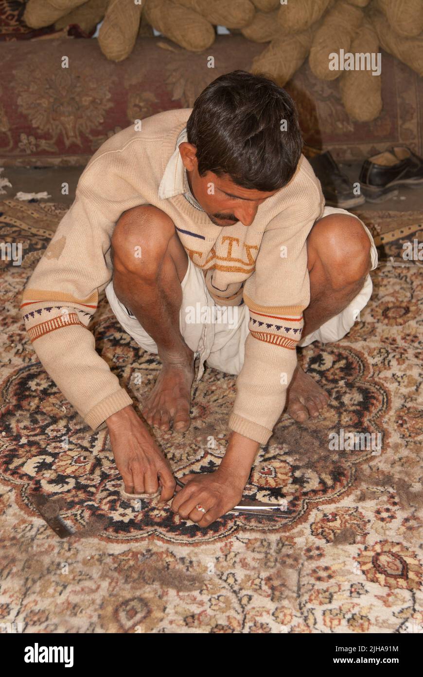 Industria della lana e dei tappeti, India Foto Stock