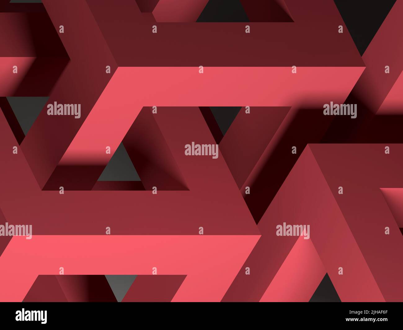 Astratto sfondo geometrico minimo scuro con poli bassi rossi, illustrazione di rendering 3D Foto Stock