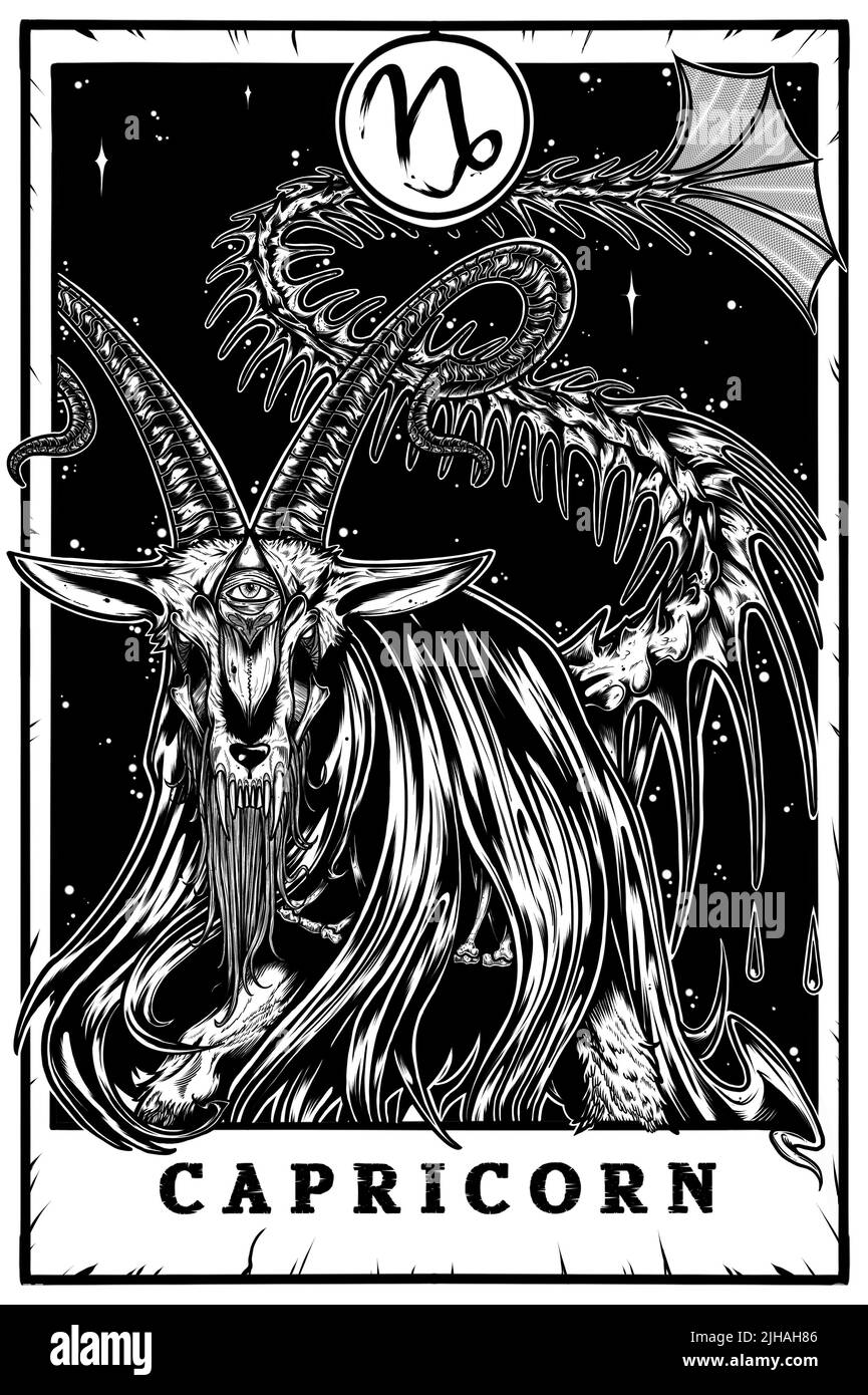 Capricorn Zodiac Tarot Poster Art Stampa Illustrazione. Astrologia grafica contemporanea grassetto. Foto Stock