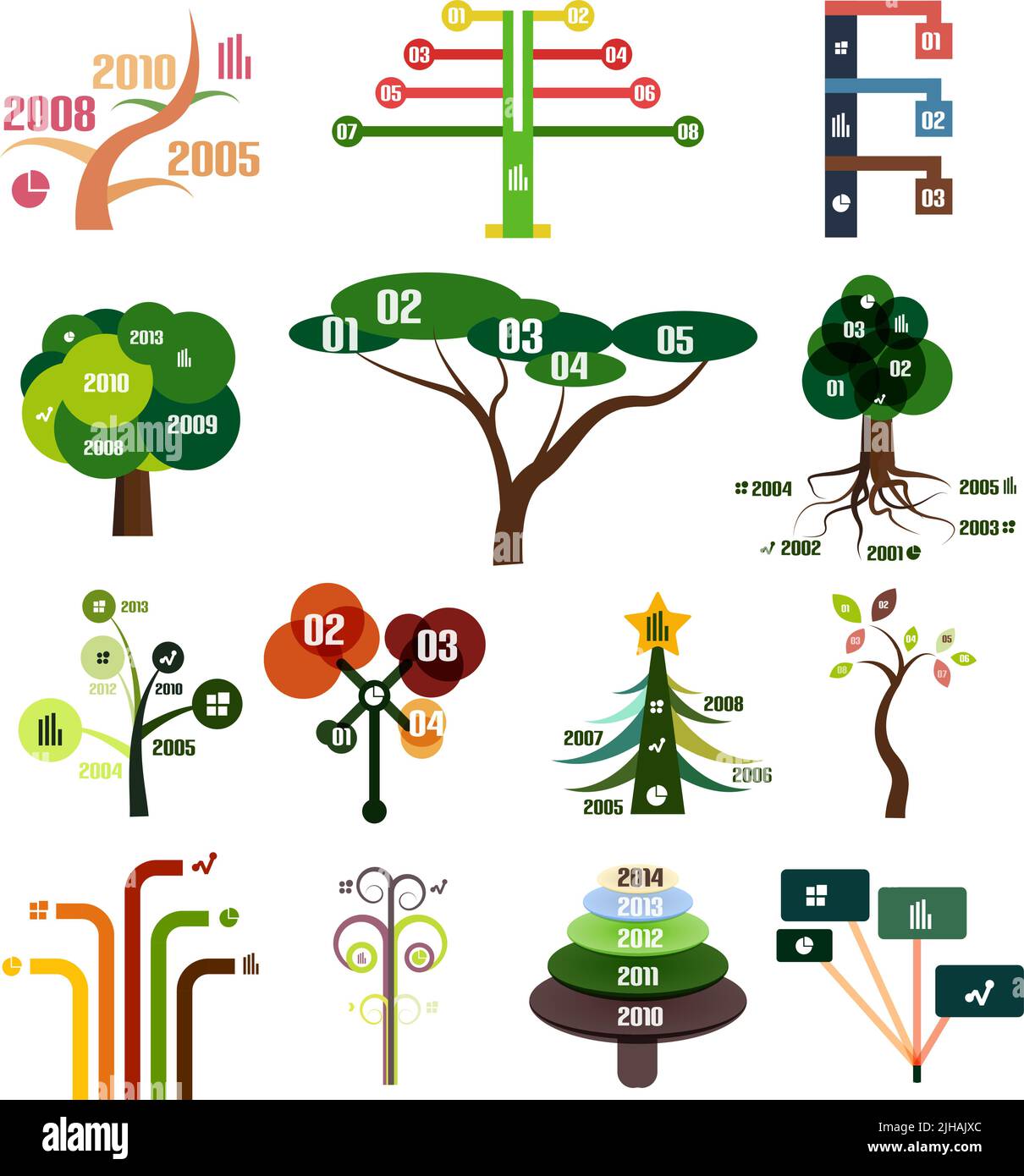 Set di vettore di albero infografico i modelli di progettazione Illustrazione Vettoriale