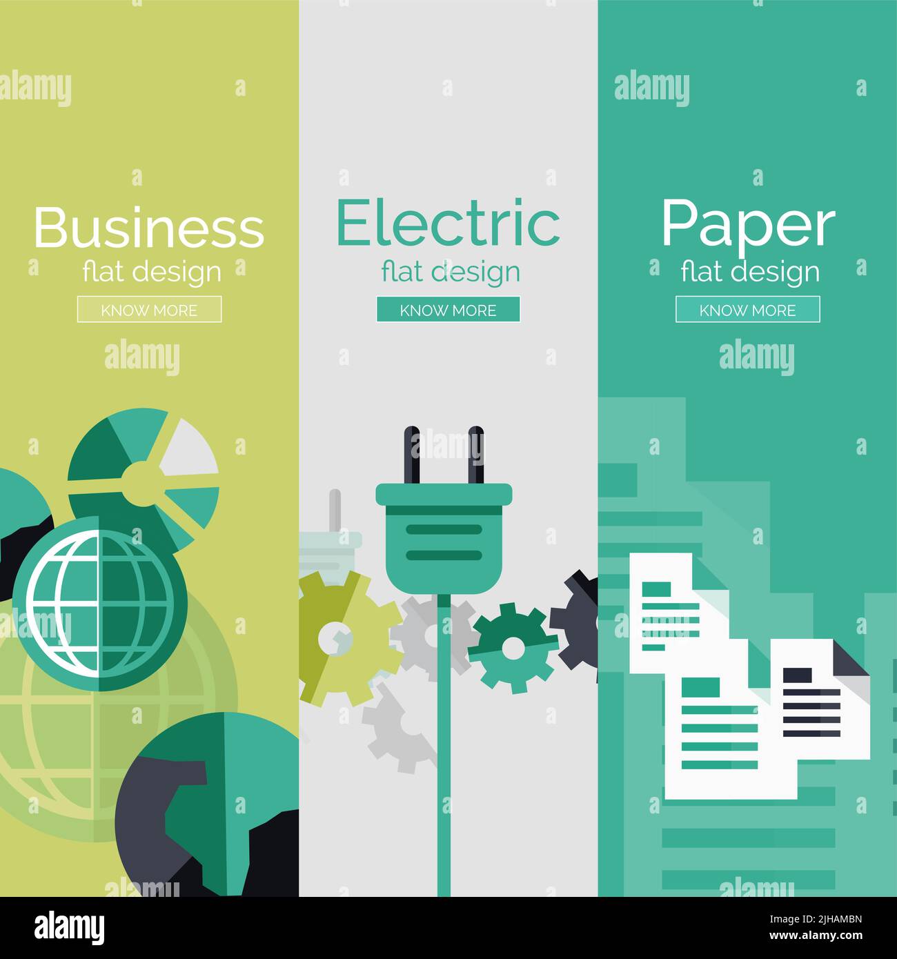 Set di concetti di progettazione piatta - carta, affari, elettricità Illustrazione Vettoriale