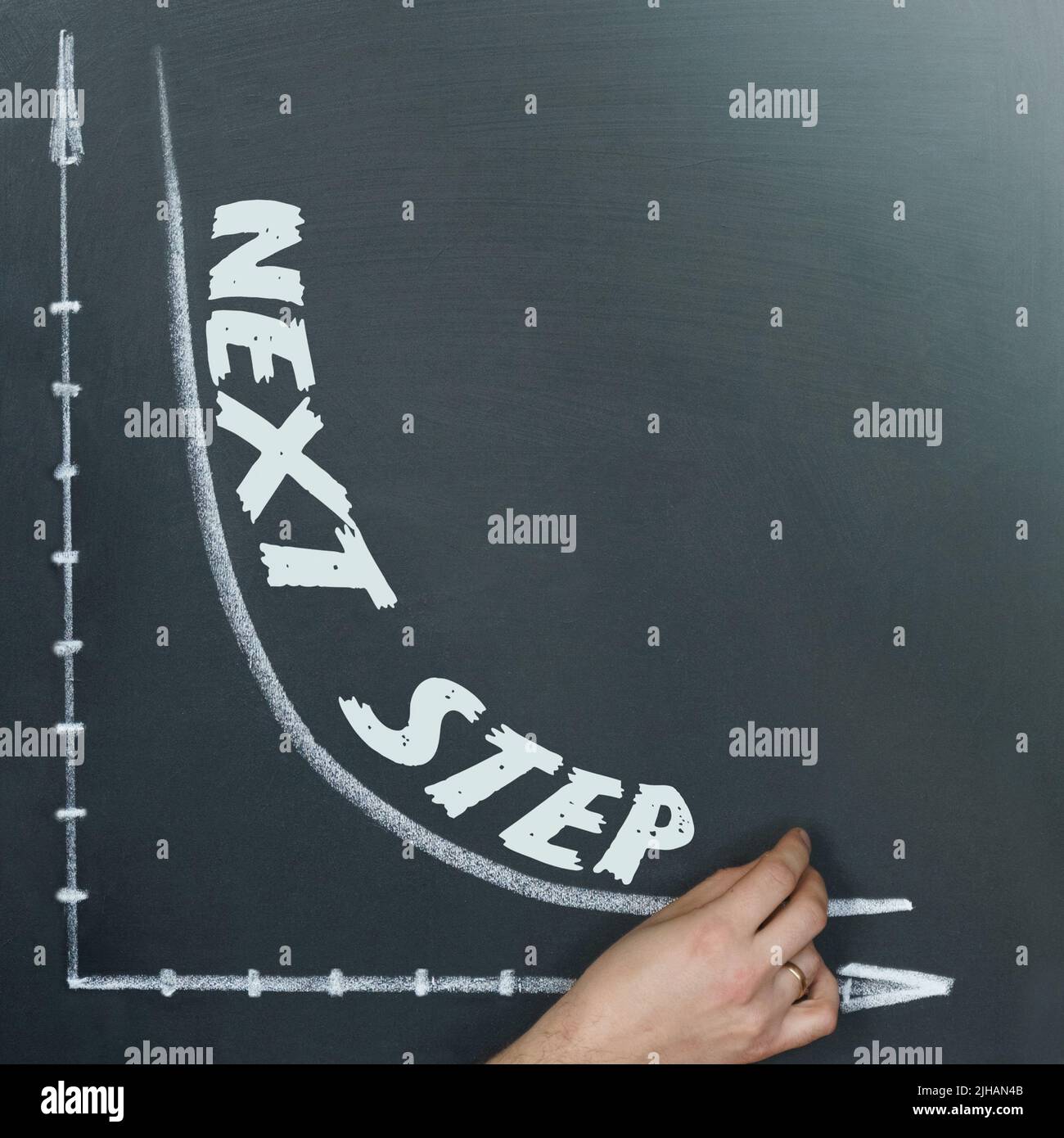 Concetto di business e finanza. Un grafico è disegnato sulla scheda ed è scritto - PUNTO SEGUENTE Foto Stock