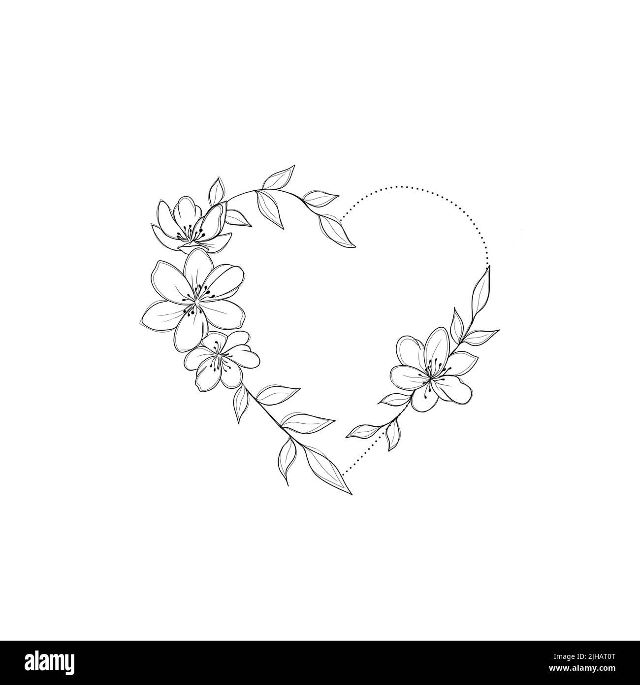 una serie di bozzetti per un tatuaggio patriottico: fiori e cuori dai colori della bandiera ucraina . Fiori Periwinkle. Disegno a mano. Foto Stock