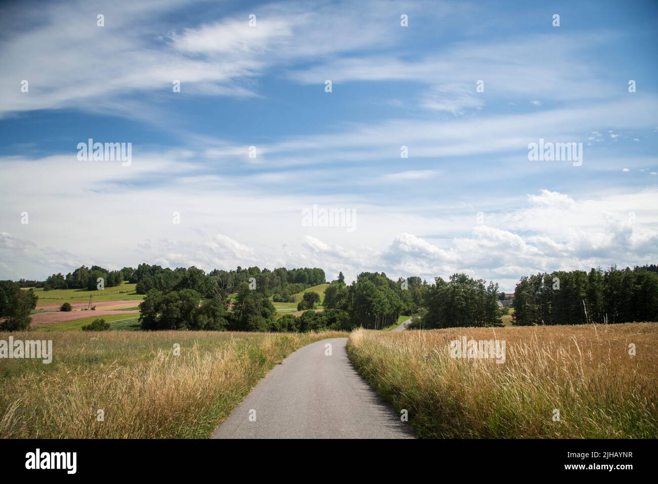 Paesaggio tipico del Waldviertel - campi, prati e boschi - Escursioni nei pressi di Siebenlinden nel Waldviertel, Austria Foto Stock