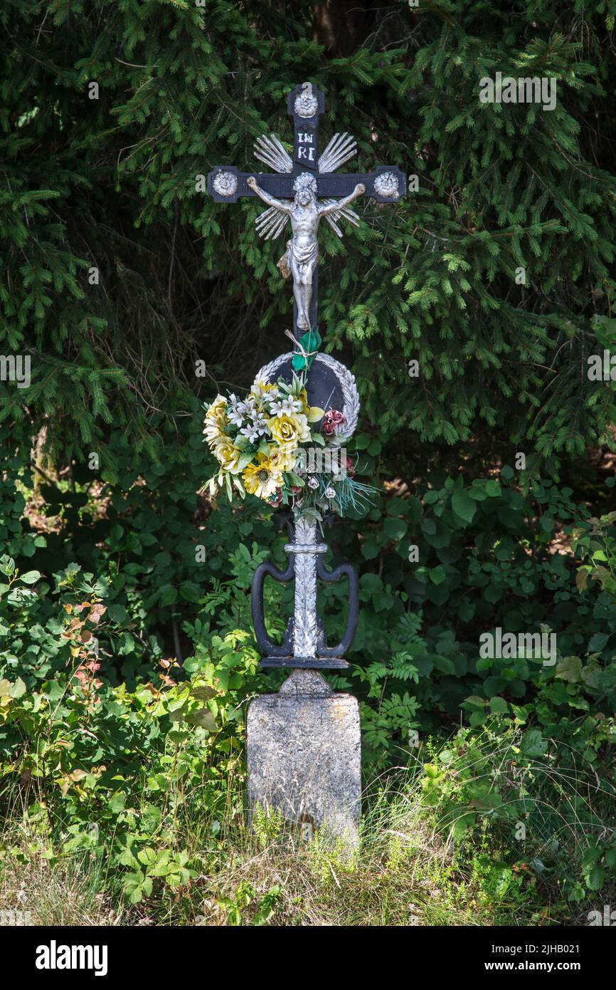 Marterl (santuario lungo la strada) - Escursionismo vicino a Siebenlinden nel Waldviertel, Austria Foto Stock