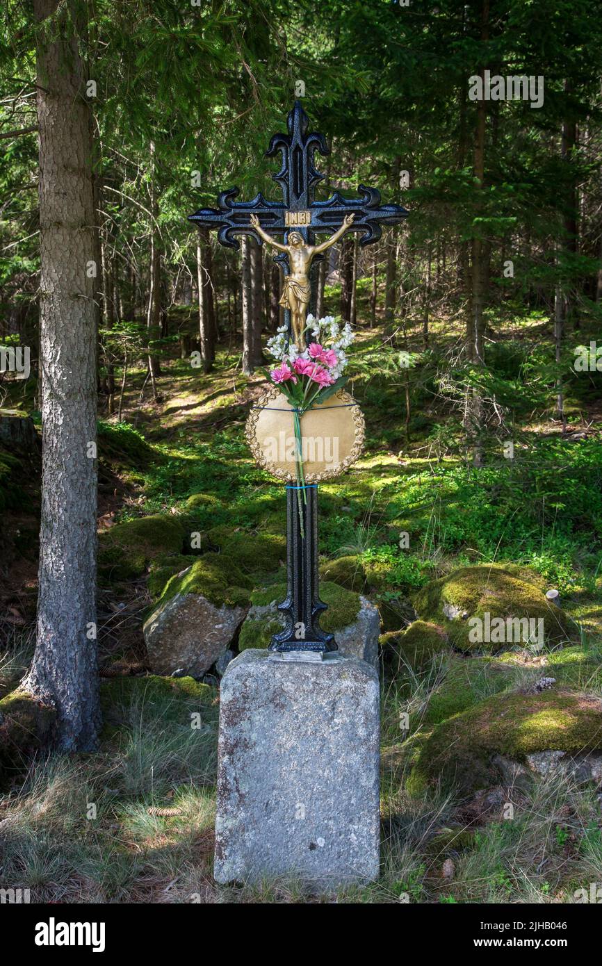 Marterl (santuario lungo la strada) - Escursionismo vicino a Siebenlinden nel Waldviertel, Austria Foto Stock