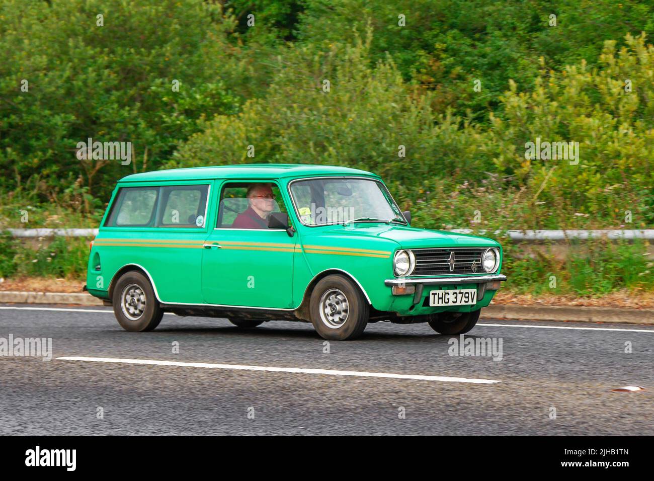 1979 79S anni '70 verde Austin Morris Mini Clubman1098cc benzina estate; in rotta per Fleetwood Festival of Transport, Regno Unito Foto Stock