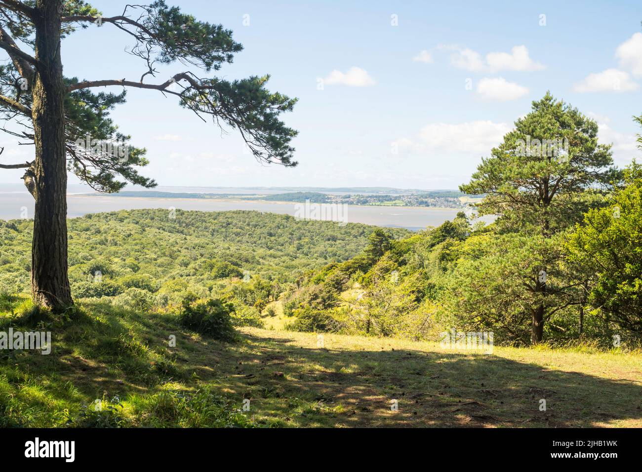 Una vista dell'estuario del fiume Kent da sopra Arnside, Cumbria, Inghilterra, Regno Unito Foto Stock