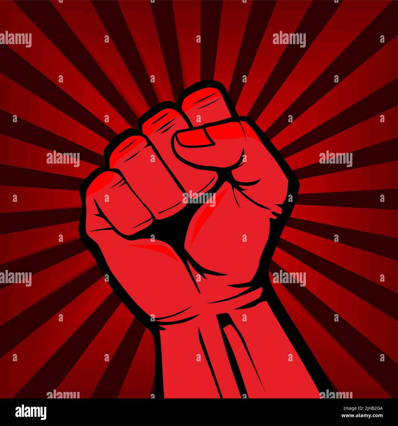 Pugno maschile, simbolo della rivoluzione proletaria. Propaganda rossa. Segno di rabbia, forza, protesta, lotta. Illustrazione, vettore Illustrazione Vettoriale