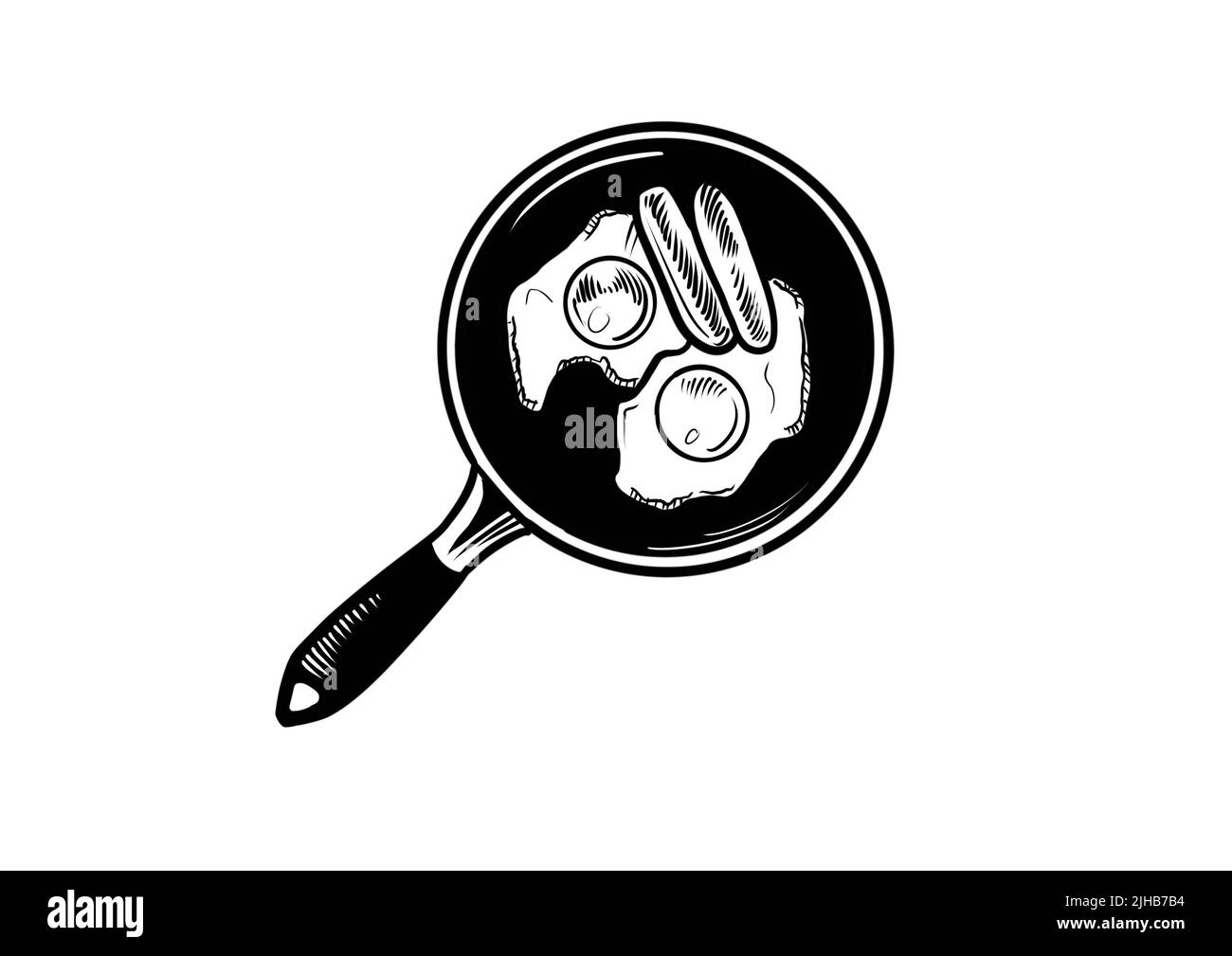 Padella Pan Egg Sausages Illustrazione Grafica Art. Colazione Minimal Ink Design. Foto Stock